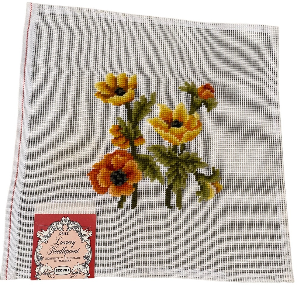 Poppy Orange Yellow Poppies PreWorked VTG NOS Dritz 3169/1 Needlepoint 12x12